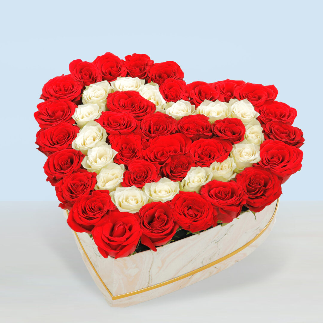 Heart Flower box Red and White Rose mix Flower Box