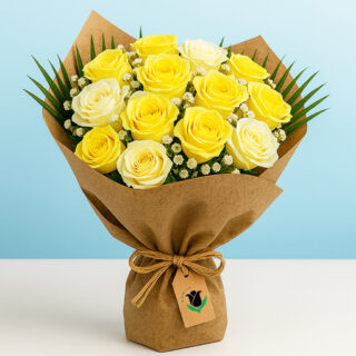 Yellow bouquet 13 stem roses with fillers