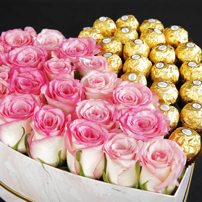heart shaped box of pink roses and ferreros 3 jpg