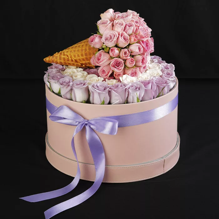 mix roses in cone and box jpg