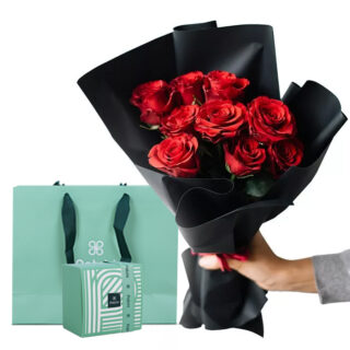 red rose black wrapping with patchi chocolate