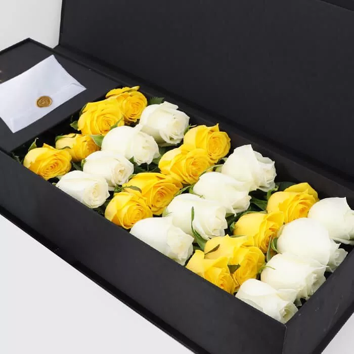 white yellow roses in black box 1 jpg