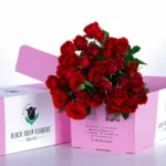 Spray Rose Red in Pink Box 1 Spray Rose Red