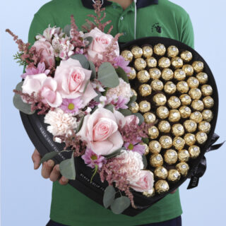 Heart Shape Flowers with ferrero chocolates box