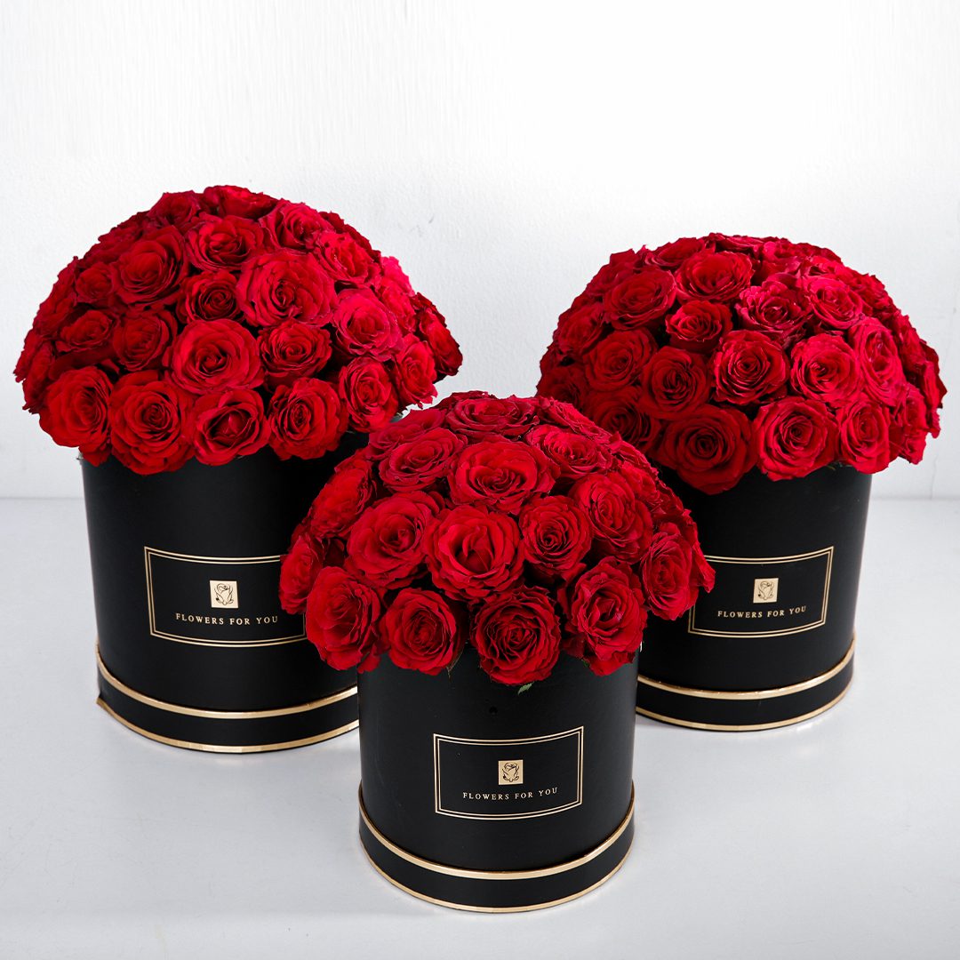 Classic Trio Red Rose Box by Black Tulip Flowers