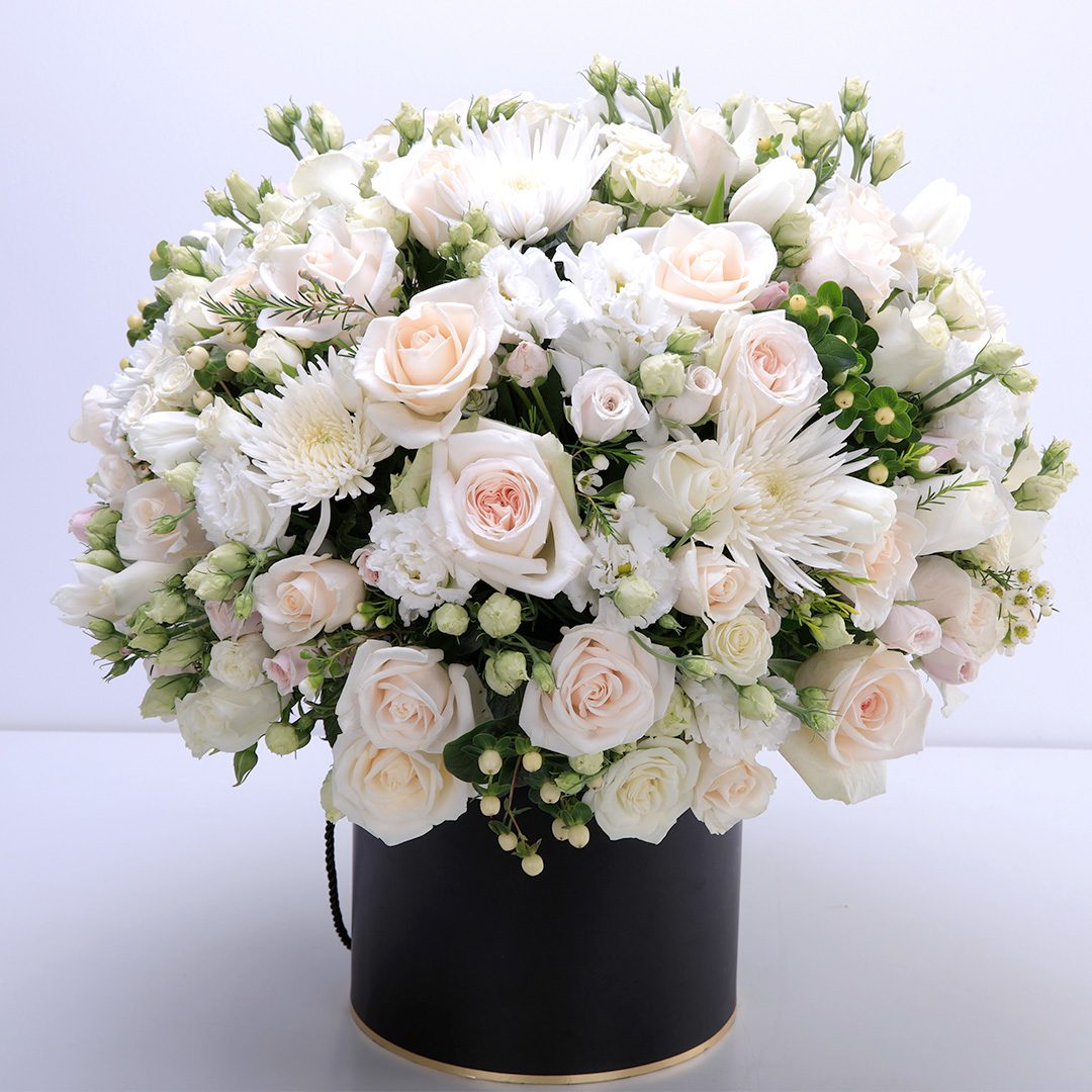 Cream Perfection flower box by Black Tulip Flowers.