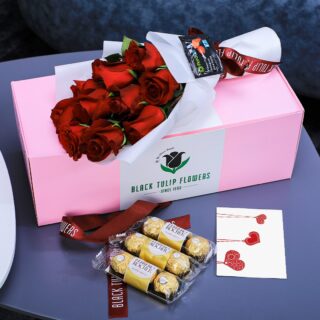 Cutie Red Surprise flower combo box with Ferrero Rocher by BTF