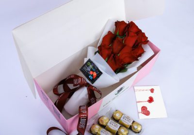 Cutie Red Surprise flower combo box with Ferrero Rocher by BTF