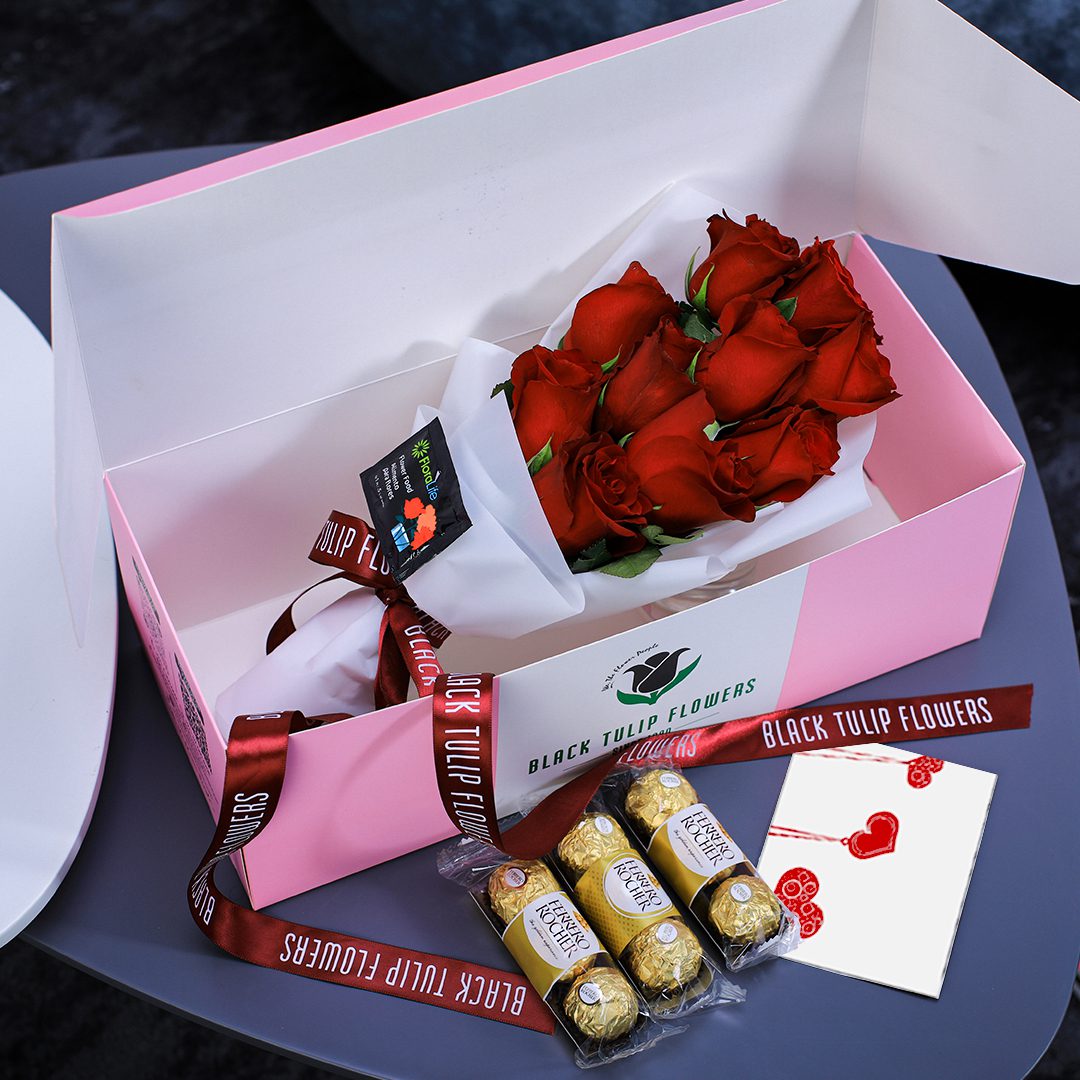 Cutie Red Surprise flower combo box with Ferrero Rocher by BTF