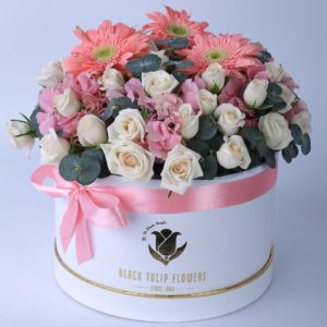 Nostalgic Pink In A Box by Black Tulip Flowers