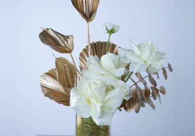 Pure and Gold glass vase arrangement by Black Tulip Flowers