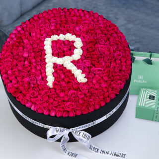 Flowers Round Box R Letter gifts with Patchi Chocolate