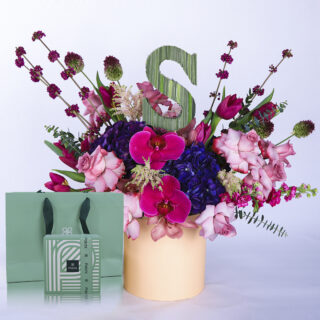 S letter Flower Arrangement with Patchi Chocolate