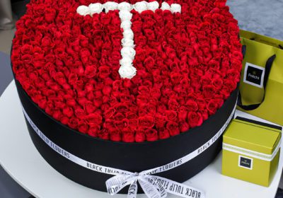 Tempting Round Arrangement - T with Patchi by Black Tulip Flowers