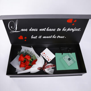 Love Hand Bouquet with long box of patchi chocolate