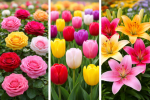 colorful roses tulip lilies