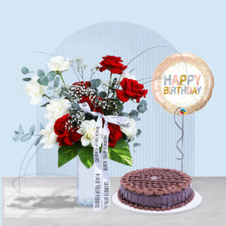 Birthday Flower Vase with Cake