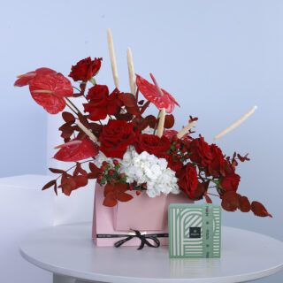 Red and Pink combination of Flower Box with Chocolates