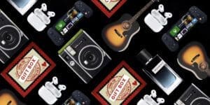 The best tech gifts for boyfriend for Valentine's Day, consisting of gadgets like cameras, Ear pods, Guitar, a gift box, and so on