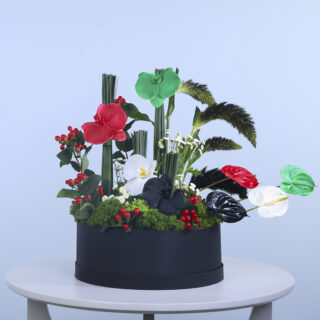 Truly beautiful Orchid and anthurium flower box inspired by UAE flag colors