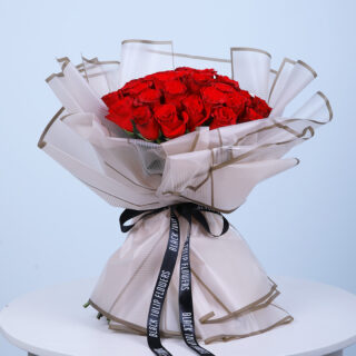Red Rose hand tied bouquet brown wrapping online flowers