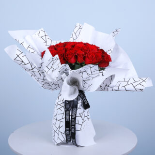 77 Red Rose white wrapping hand tied bouquet