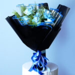 Blue Painted Rose & Lipidium Bouquet 1 painted-blue-rose