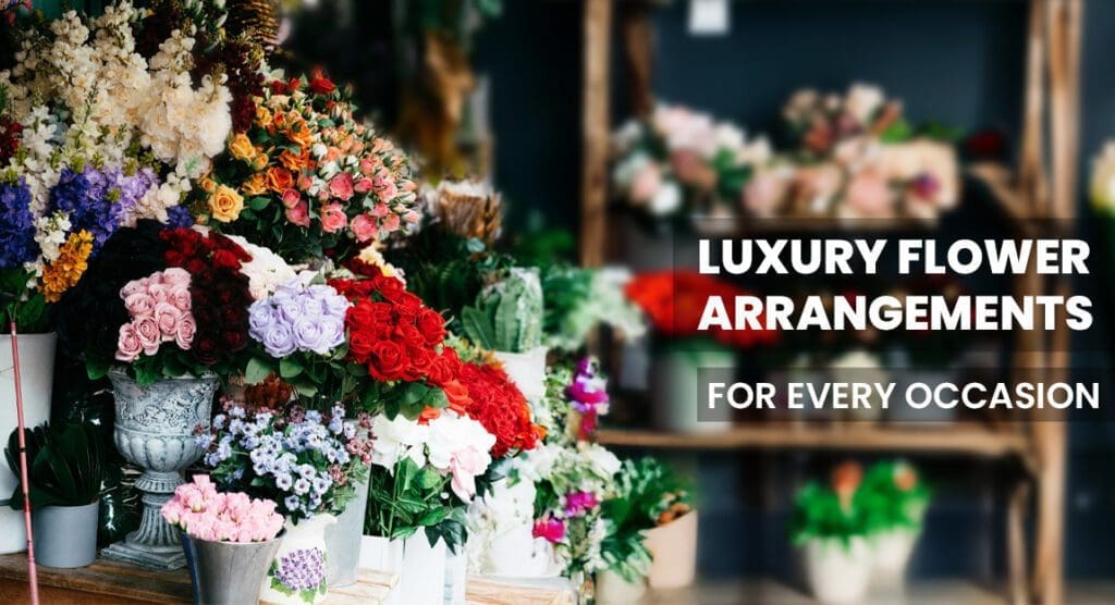 Elegant luxury flower arrangement featuring premium roses, orchids, and lilies in a stylish vase—perfect for weddings, anniversaries, or upscale events.