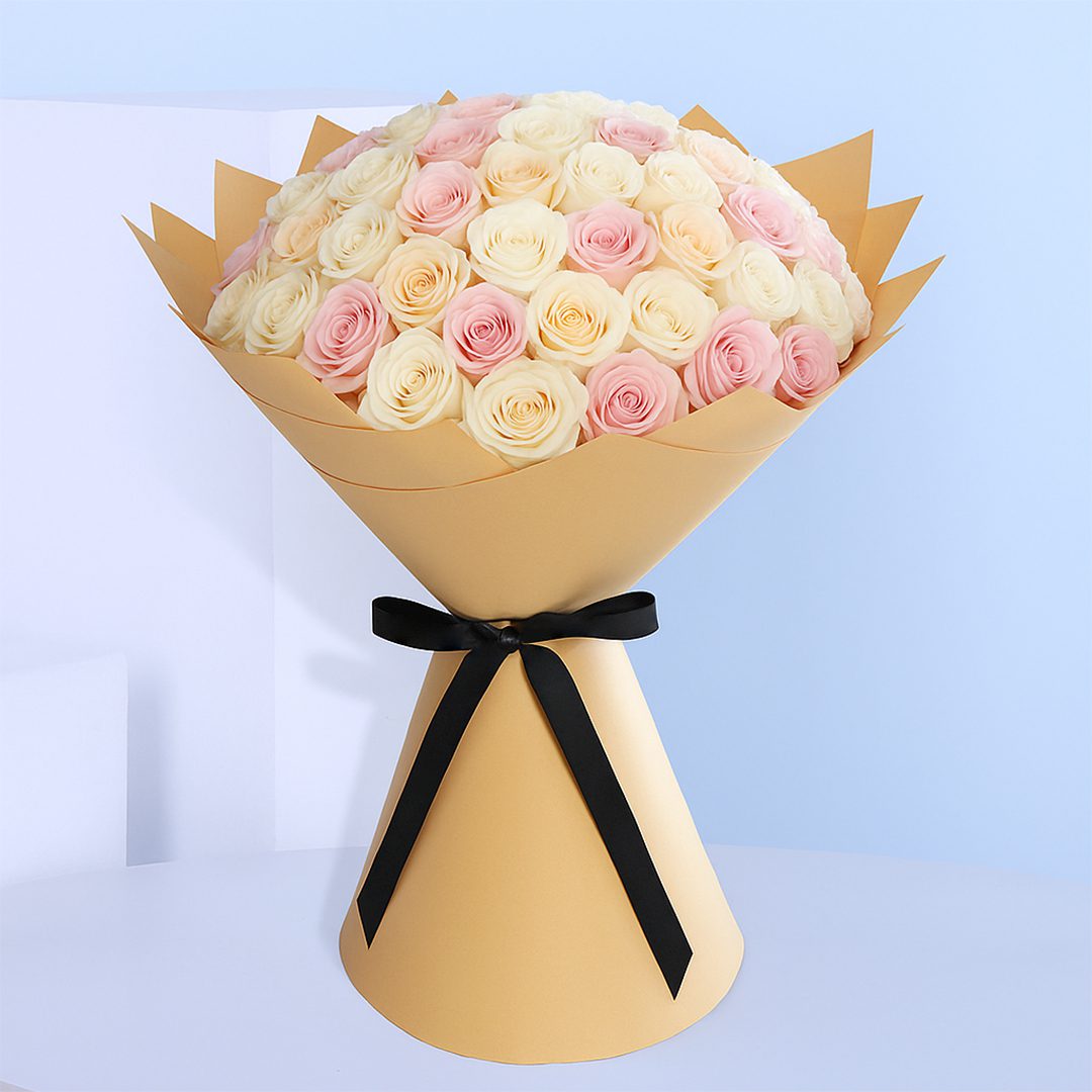 Cream and Pink Roses | Elegant Bouquet
