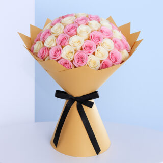 Pink and Half White Roses Bouquet