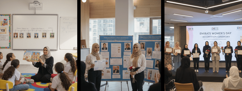 Students and professionals celebrating Emirati Women’s Day with cultural activities, honoring women’s achievements and empowerment