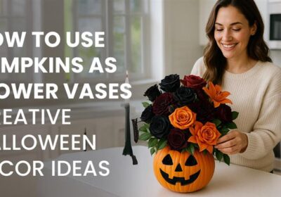 "Pumpkin flower vase filled with autumn blooms – a creative Halloween décor idea."