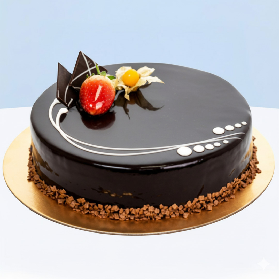 whipped-chocolate-cake Chocolate Sponge Cake 1.1 kg with whipped cream layers and ganache glaze.