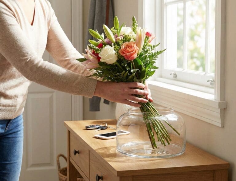 Grab & drop bouquet hack showing an easy and fast way to create a beautiful floral arrangement.