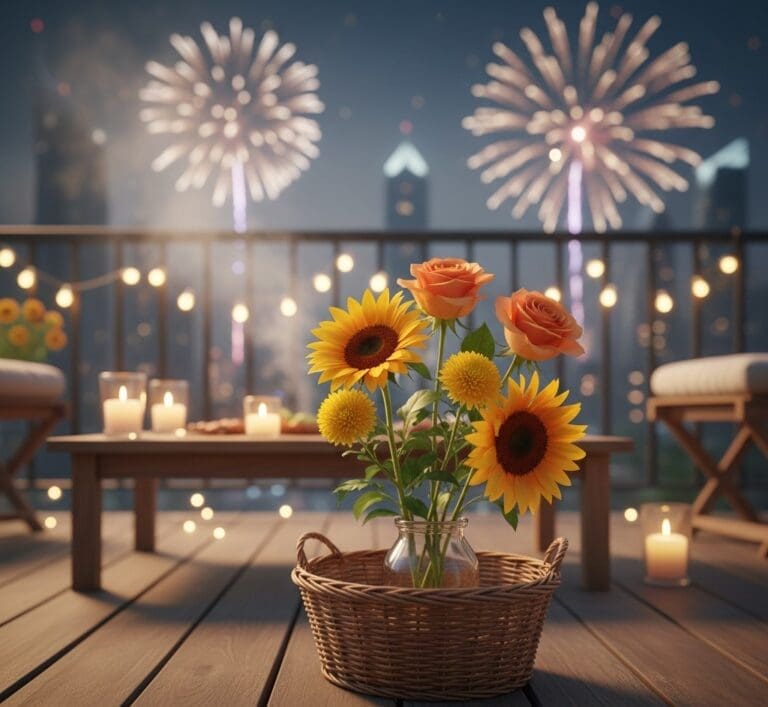Balcony blossom basket filled with fresh flowers, perfect for adding color and charm to outdoor spaces.