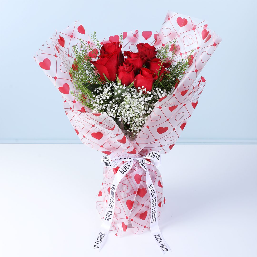 Perfect Wrapper For Red Roses 7 Red Roses with Gypsophila Heart Wrap Bouquet
