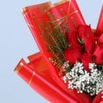 Red Roses Love Whisper Bouquet with Ferrero Pack 5 red-roses-peach-wrap-16-ferrero-rocher-box_2026_05