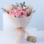 Blush Pink Spray Rose Bouquet with Ferrero (16 pcs) 1 pink-spray-rose-bouquet-ferrero-16pcs