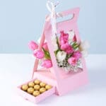 Tulips with Ferrero Rocher Combo Gift 1 pink-white-tulips-ferrero-rocher-gift