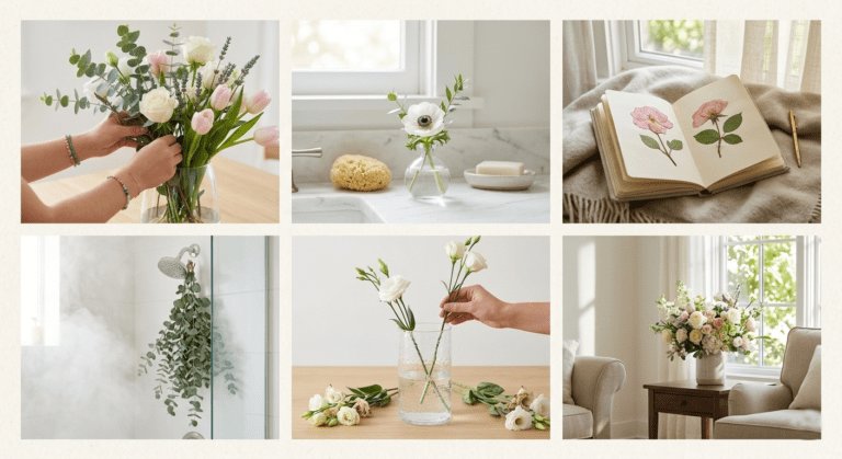 Fresh flowers in a calm home setting symbolizing a peaceful weekend mindset reset