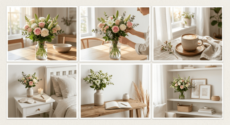 Calm weekend reset setup with flowers creating a peaceful and refreshing atmosphere