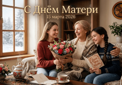 Russian Mother’s day wishes and date with floral background