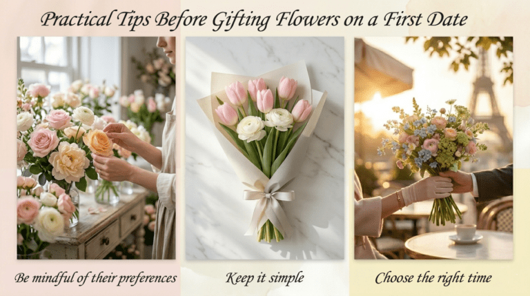 Practical tips before gifting flowers on a first date with simple bouquet preparation